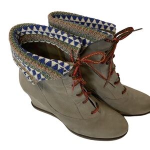 Anthropologie Holding Horses Suede Leather Wedge Boots